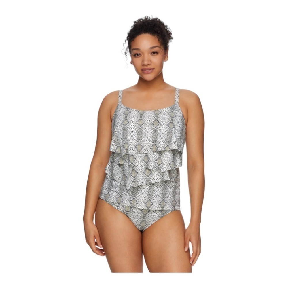 COCO REEF Printed Aura Ruffle Bra-Sized Tankini Top NWT
